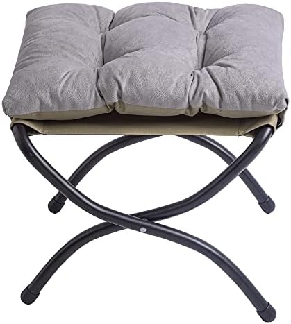 15" Upholstered Folding Foot Rest Stool with Metal Frame Light Grey by WELL-STRONG