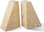 Karibiber Marble Bookend for Heavy Books, Decorative Bookends for Shelves, Durable and Heavy-Duty Book End for Hardback Book & CDS, Unique Book Stopper & Holder, Pearlly Yellow, Set of 2 by Karibiber