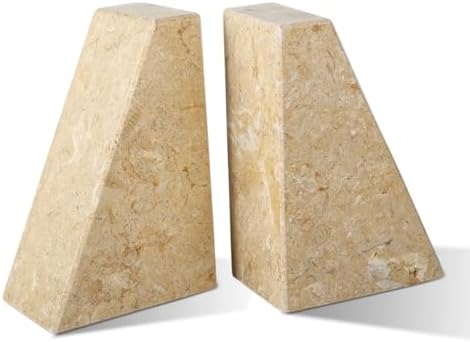 Karibiber Marble Bookend for Heavy Books, Decorative Bookends for Shelves, Durable and Heavy-Duty Book End for Hardback Book & CDS, Unique Book Stopper & Holder, Pearlly Yellow, Set of 2 by Karibiber