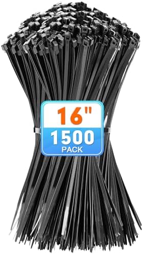 KAMOTA 16 Inch Black Nylon Zip Ties, 1500 Pack Self-Locking 50lb Tensile by KAMOTA