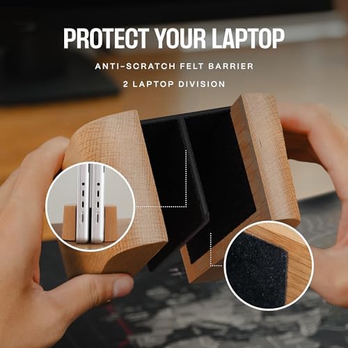 COREMINDED Adjustable Dual Vertical Laptop Stand for Desk, Wooden Laptop Holder, MacBook Pro Stand, Wood Mac Air Dock - Image 6