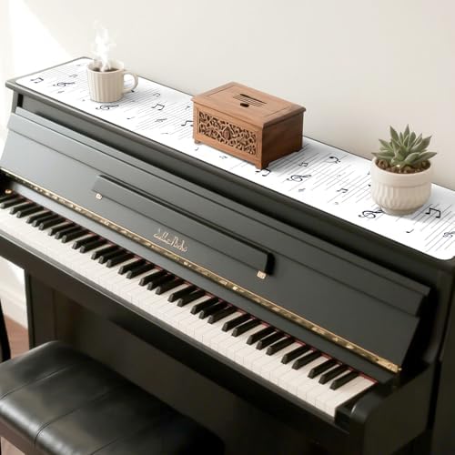 Piano Top Runner Mat, Non-Slip Rubber Bottom, Free Cut Top Protector Dust-Proof Covers for Piano Musical Instrument, Chiffonier, Chest of Drawers, TV Stand, Television Cabinet(White Note,61" x 13.8") - Image 6