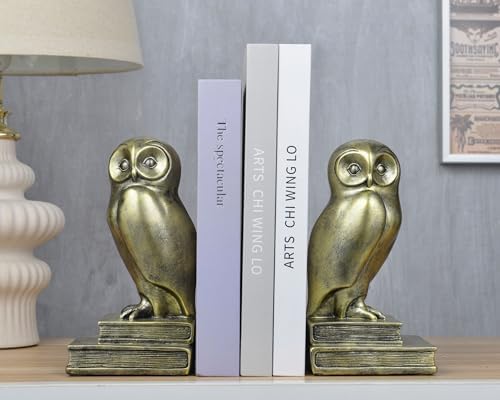 Vintage Gold Owl Bookends,Resin Animal Decorative Book Ends for Shelves,Book Holder with Anti-Slip Base,Luxurious Bird Bookends for Kids Rooms Office Home Decor,Unique Book Lover Gift - Image 5