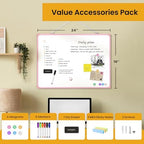 Dry Erase Board for Wall, 24" x 18" Double-Sided Hanging Magnetic Whiteboard with 6 Markers, 6 Magnets and 3 Mini Sticky Notes, Large White Board for School, Home, Office, Pink Frame - Image 3