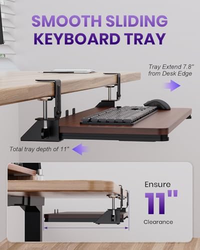 Ergonomic Keyboard Tray Under Desk, 25.6x11.8 Inch Board, Walnut - Image 4