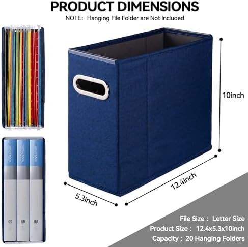 4 Packs Letter Size File Organizer, File Folders Organizer, Fabric Storage Box, Collapsible Paper Organizer with Metal Handle, Smooth PVC Rails, Only Box (Blue) - Image 2