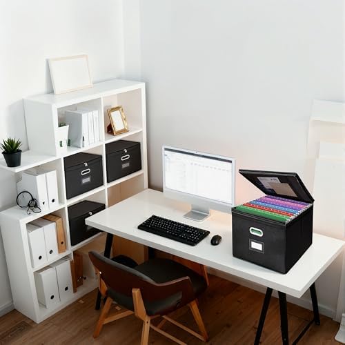 4 Pack File Organizer Boxes with Lids, Collapsible Document Storage Bin with Mesh Pockets & Zipper, Fits Letter/Legal Size Folders for Home Office Classroom Organization (Black, No Folders) - Image 2