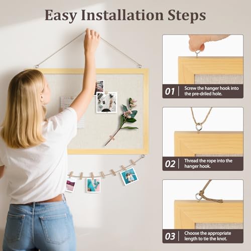 DOLLAR BOSS Bulletin Boards with Linen, 24"x18" Cork Board, Natural Wood - Image 4