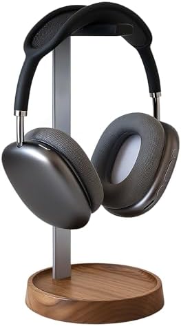 muso wood Walnut Desktop Headphone Stand with Storage Base by Musowood
