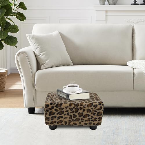 CAROLMADE Small Foot Stool Ottoman Footstool with Legs Under Desk Footrest for Living Room Bedroom and Office, Faux Fur Brown - Image 2