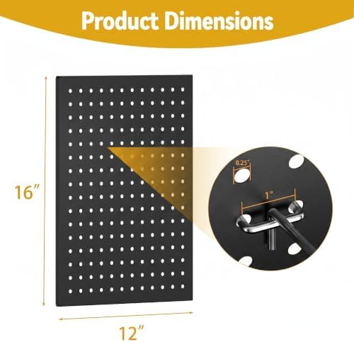 Peg Board, 4-pcs 16" x 12" Metal Pegboard Panels with 70 Hooks, Tool Organizer for Garage, Craft Room, Black - Image 3