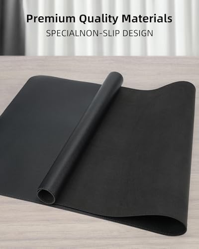 AFIING Leather Desk Protector, 55"x17" - Premium Mat, Large Mouse Pad, Non-Slip Blotter, Waterproof Writing Pad for Office and Home (Black) - Image 2