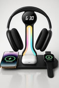 Transform Your Desk – 3-in-1 Wireless Charging Station with Headphone Stand, Dual USB Ports, 15W Fast Charger for Phone/A-irPods/A-pple Watch, RGB Light, LED Alarm Clock – Charge 5 Devices at Once by Unknown