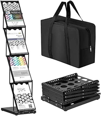 1 Piece Portable Literature Display Stand, 4-Pocket Brochure Rack with Bag by Tatuo