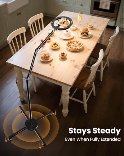 LUXSURE Ring Light Tripod for iPhone with Light,Overhead Camera Mount with Casters,Ring Light with Stand and Phone Holder for Video Recording,Phone Tripod with Light for Live Streaming/Cooking - Image 5