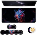 Keyboard Mouse Pad Set, Extended Gaming Mouse Pad+Ergonomics Keyboard Wrist Rest Support, Memory Foam, Easy Typing Pain Relief, 4Pcs XL Ultra Thick Desk Mat,Angry Dragon by Vobber