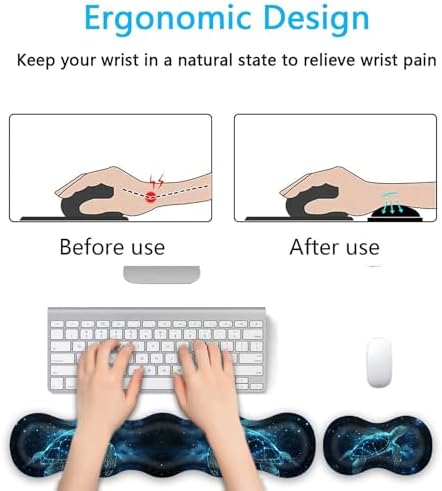 Keyboard Wrist Rest Set,Memory Foam Wrist Support Mouse Pad,31.5"x11.8" Desk Mat for Comfortable Typing & Pain Relief,Non-Slip Base for Office & Home Use - Starry Sea Turtle - Image 4