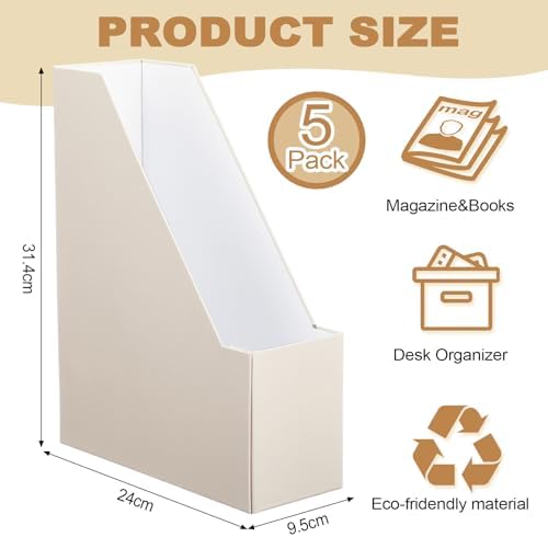 5 Pack Decorative Magazine File Holder Desk Organizer, Beige - Image 2