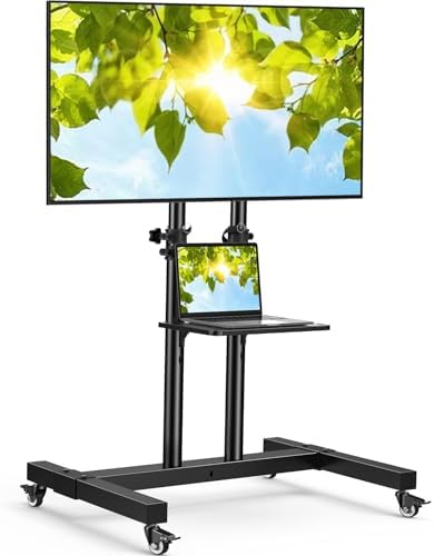 PERLESMITH Rolling TV Stand on Wheels for 32-83 Inch Screens up to 110lbs, Mobile TV Cart Height Adjustable Portable Outdoor TV Stand Tilt Rolling TV Cart with Shelf Max VESA 600x400mm PSTVMC03 by PERLESMITH