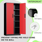INTERGREAT Metal Storage Cabinet, 72" Locking Steel Cabinets with 2 Door and 4 Adjustable Shelves, Tall Metal Cabinet for Home Office, Garage, Warehouse,(Black+Red) - Image 4