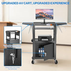POCHAR Steel AV Cart with Locking Cabinet & Drop Leaves - Adjustable Height Media Carts with Wheels, Pullout Tray, Power Strip - Mobile Workstation Computer Cart for Office Classroom Shop Warehouse - Image 4