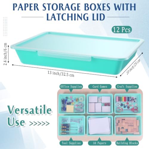 Tinlade 6 Pcs Classroom Paper Storage Bins with Lids, 13x10, Teal - Image 2