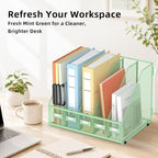 SUPEASY Desk Organizers Metal Desk Magazine File Holder with 5 Vertical Compartments Rack File Organizer for Office Desktop, Classroom, Home Workspace, Green, Plus - Image 7