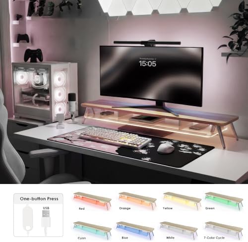 Fenge Dual Monitor Stand Riser with Phone & Tablet Slot, Oak - Image 5