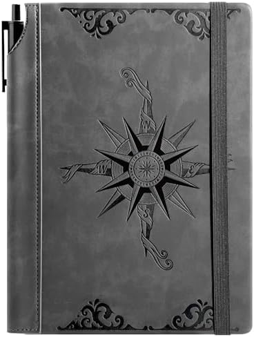 CAGIE Compass Leather Journal for Men, A5 Lined Notebook Writing Gift by CAGIE