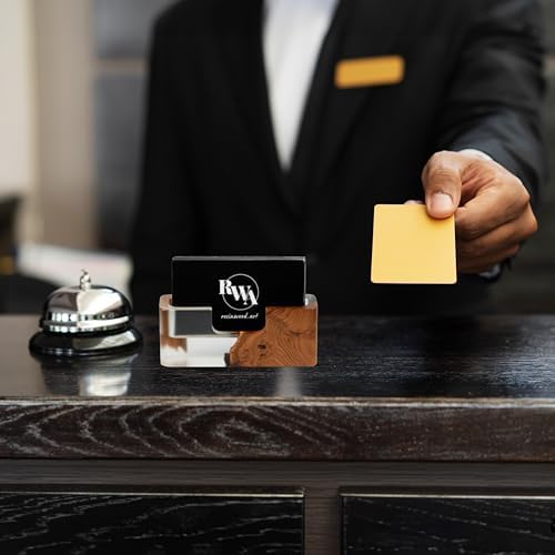 RWA Business Card Holder – Luxury Square Desk Organizer, Stylish Office Decor, Slim Card Holders - Wood & Epoxy Card Display Stand for Men and Women, Office Desk Accessories - SMART, white - Image 4