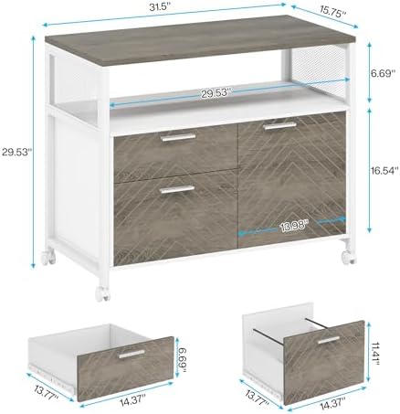 Tribesigns Modern File Cabinet with Drawers for Letter-Sized File and Door, Lockable lateral Filing Cabinet Printer Stand with Storage Shelves and with Rolling Caster for Home Office (Oak) - Image 2