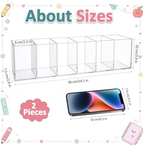 Mototo 2PCS Acrylic Pen Holder Back to School 6 Compartments Pen Organizer - Image 2