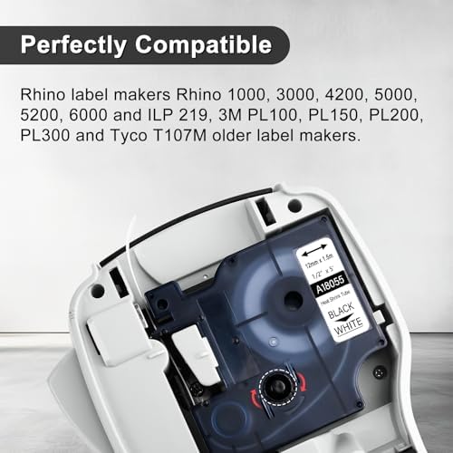50 Pack Compatible for Dymo Rhino 18055 Black on White 1/2" x 4.9' Industrial Heat Shrink Tube Labels for Rhino 1000 3000 4200 5000 5200 6000 3M Label Maker - Image 2