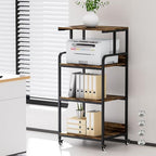 Extra Large Printer Stand with Wheels, 4-Tier Tall Printer Table, Printer and Shredder Stand with Storage Shelf for Home Office (Rustic Brown) by Vokumba