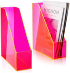 Engrowtic 2 Pcs Fluorescent Powder Vertical Magazine File Holder Acrylic Magazine Holder Storage Organizer Plastic Acrylic Rack for Office Classroom Home Document Paper Book Collection Back to School by Engrowtic