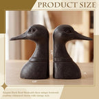 Junkin 2 Pcs Decorative Distressed Duck Head Bookends Rustic Vintage Bookend 4.25 x 3 x 5.75 Inch Resin Heavy Duty Book Stopper for Bookshelf Home Office Library Desk Decor Housewarming Birthday Gift - Image 2