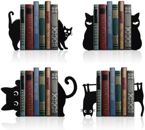 Geelin 8 Pcs Cat Bookends Halloween Black Cat Metal Bookshelf Home Decor by Geelin