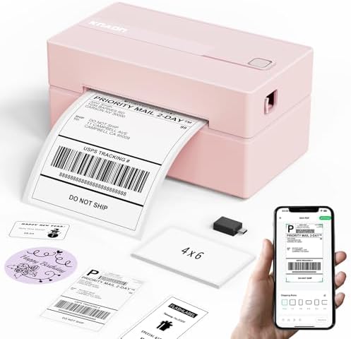 KNAON Bluetooth Thermal Shipping Label Printer 4x6 for Small Business, Pink by KNAON