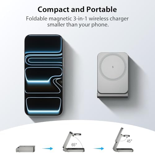 3 in 1 Wireless Charger Station for Multiple Devices, Foldable Magnetic Charging Stand, Portable Fast Travel Wireless Charger for iPhone17/16/15/14/13/12 Pro Max/ AirPods2/3/4 and IWatch Ultra Series - Image 5