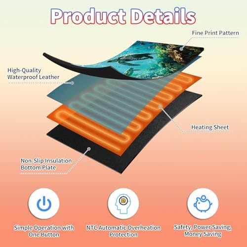 Heated Desk Pad Large Mouse Pad 23.6 x 14.1 inch with 3 Levels Heating & Auto Shut-Off Warm Mouse pad PU Leather Computer Mousepad for Home Office Work - Sea Turtles in The Ocean - Image 3