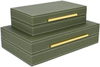 Green Shagreen box Set of 2 Faux Leather Decorative Boxes,Large Nesting Storage Decorative Boxes with Lids for Modern Home Decor Stacking Jewelry Box Organizer - Image 4