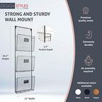 Designstyles Three Tier Wall File Holder – Durable Pewter Metal Rack with Spacious Slots for Easy Organization, Mounts on Wall and Door for Office, Home, and Work - Image 2