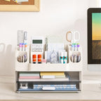 HBlife Desk Organizer with Pencil Pen Holder for Desk, Pen Organizer with 2 Drawers, Desk Organizers and Accessories with Compartments, Desktop Storage for Office, Home, School, Art Supplies, White - Image 6
