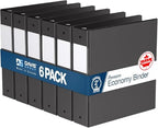 Premium Economy 3-Ring Binder, Spine Label, 2" Round Rings, Black, 6 Pack by DAVISGROUP