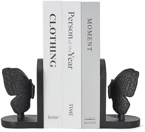 Black Butterfly Bookends, Decorative Butterflies Book Ends for Heavy Books by Home