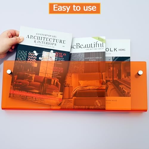 2 Pack Orange Acrylic Magazine Holder, Wall Mount Hanging Bookshelf Literature Storage Rack, Brochure File Display Shelf for Waiting Room, Living Room, Office, Home - Image 3
