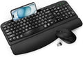 Wireless Keyboard and Mouse Combo, Full-Sized Ergonomic Wave Keys Keyboard with Memory Foam Wrist Rest & Phone Holder, 2.4G Quiet Keyboard Mouse Work Setup for PC Laptop, Office or Home (Black) by Unknown