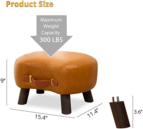 LUE BONA Small Curved Foot Stool with Handle, Whisky Brown Velvet Footstool and Ottomans, Modern Foot Rest with Wooden Legs, Step Stool with Padded Seat for Couch, Living Room - Image 6