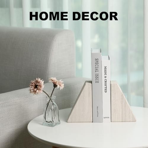 Marble Book Ends for Heavy Books, Decorative Bookends for Shelves, Durable and Heavy-Duty Bookends for Hardback Book & CDS, Off-White Unique Books Stopper & Holder, Set of 2 - Image 5