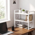 Adjustable Desktop Bookshelf, Metal Desk Shelf Organizer, White - Image 2